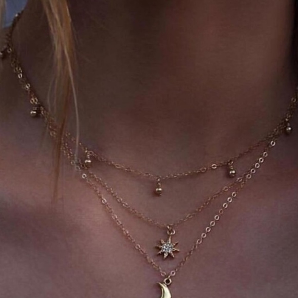Free People Moon Star Triple Gold Choker/necklace